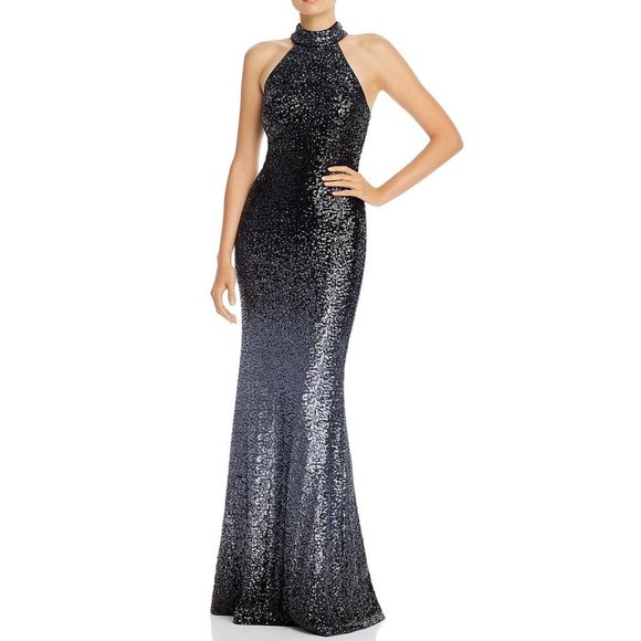 AQUA Gunmetal & Black Sequined Ombre Halter Neck Wedding Prom Formal Dress 2 - Picture 1 of 4
